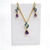 Silver Earrings and Pendant Set (Gold Plated) W/ Inlay Created Opal and Tanzanite CZ