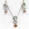 Silver Earrings and Pendant Set (Rhodium Plated) w/ Inlay Created Opal & Champagne CZ