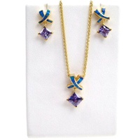 Silver Earrings and Pendant Set (Gold Plated) W/ Inlay Created Opal and Tanzanite CZ