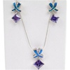 Silver Earrings and Pendant Set (Rhodium Plated) w/ Inlay Created Opal & Tanzanite CZ