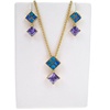 Silver Earrings and Pendant Set (Gold Plated) W/ Inlay Created Opal and Tanzanite CZ