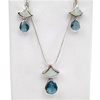 Silver Earrings and Pendant Set (Rhodium Plated) w/ Inlay Created Opal & Blue Topaz CZ