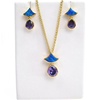 Silver Earrings and Pendant Set (Gold Plated) W/ Inlay Created Opal and Tanzanite CZ