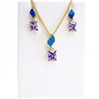 Silver Earrings and Pendant Set (Gold Plated) W/ Inlay Created Opal and Tanzanite CZ