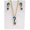 Silver Earrings and Pendant Set (Gold Plated) W/ Inlay Created Opal and Tanzanite CZ