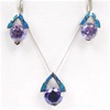 Silver Earrings and Pendant Set (Rhodium Plated) w/ Inlay Created Opal & Tanzanite CZ