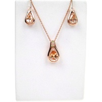 Silver Earring and Pendant (Rose Gold Plated) w/ Inlay Created Opal & Champagne CZ