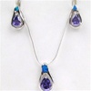 Silver Earrings and Pendant Set (Rhodium Plated) w/ Inlay Created Opal & Tanzanite CZ