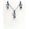 Silver Earrings and Pendant Set with Inlay Created Opal and Tanzanite CZ