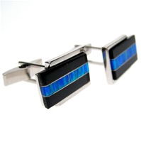 Silver Cufflink (Rhodium Plated) w/ Inaly Created Opal & Onyx