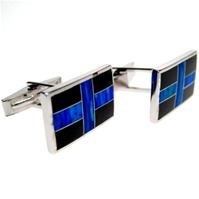 Silver Cufflink (Rhodium Plated) w/ Inaly Created Opal & Onyx