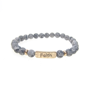 Inspirational Stretch Bracelet - "Faith" 6mm Grey