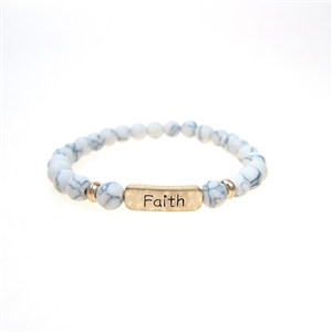 Inspirational Stretch Bracelet - "Faith" 6mm White