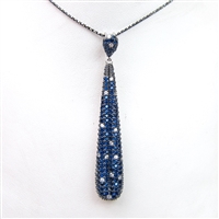 Silver Pendant (Black Rhodium Plated)  with Sapphire and White CZ
