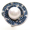 Silver Ring w/ White & Sapphire CZ, and Fresh Water Pearl
