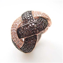 Silver Ring (Rose Gold Plated) with White and Chocolate CZ