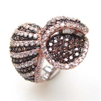 Silver Ring (Rose Gold Plated) with White and Chocolate CZ