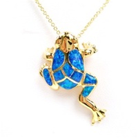 Silver Pendant Gold Plated w/ Inlay Created Opal