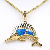 Silver Pendant (Gold Plated) w/ Inlay Created Opal