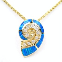 Silver Pendant (Gold Plated) w/ Inlay Created Opal