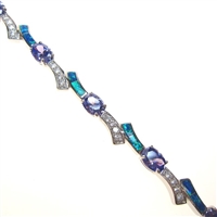 Silver Bracelet with Inlay Created Opal, White & Tanzanite CZ