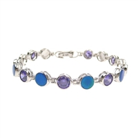 Silver Bracelet with Inlay Created Opal & Tanzanite CZ