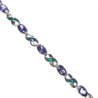 Silver Bracelet with Inlay Created Opal & Tanzanite CZ