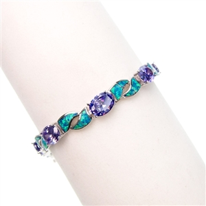 Sterling Silver Bracelet with Inlay Created Opal & Tanzanite CZ