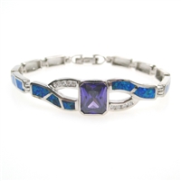 Silver Bracelet with Inlay Created Opal & Tanzanite CZ