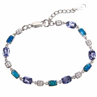 Silver Bracelet(Rhodium Plated) w/ Inlay Created Opal, White & Tanzanite CZ