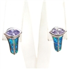 Silver Earring with Inlay Created Opal and Tanzanite CZ
