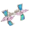 Silver Earrings with Inlay Created Opal and Pink CZ