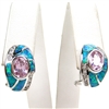 Silver Earrings with Inlay Created Opal, White and Pink CZ