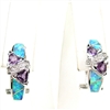 Silver Earrings with Inlay Created Opal, White and Amethyst CZ
