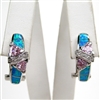 Silver Earrings with Inlay Created Opal, White and Pink CZ