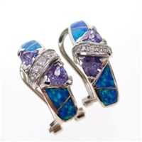 Silver Earring W/ Created Opal and Tanzanite + White CZ