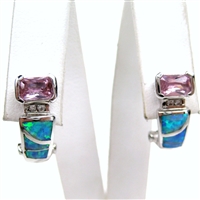 Silver Earrings with Inlay Created Opal, White and Pink CZ