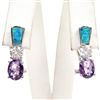 Silver Earrings with Inlay Created Opal, White and Amethyst CZ