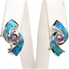 Silver Earrings with Inlay Created Opal and Amethyst CZ