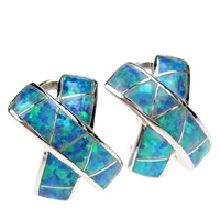 Silver Earrings (Rhodium Plated) w/ Inlay Created Opal