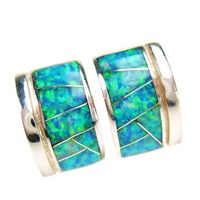 Silver Earrings with Inlay Created Opal