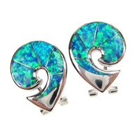 Silver Earrings (Rhodium Plated) w/ Inlay Created Opal