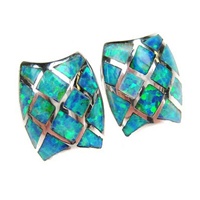 Silver Earrings (Rhodium Plated) w/ Inlay Created Opal