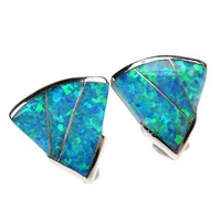 Silver Earrings (Rhodium Plated) w/ Inlay Created Opal