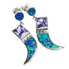 Silver Earrings (Rhodium Plated) w/ Inlay Created Opal & Tanzanite CZ