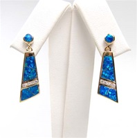 Silver Earrings (Gold Plated) with Inlay Created Opal and White CZ