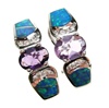 Silver Earrings with Inlay Created Opal, White and Amethyst CZ