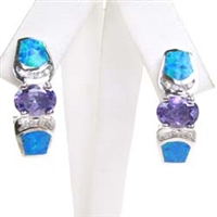 Silver Earring with Inlay Created Opal, White and Tanzanite CZ