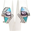 Silver Earrings with Inlay Created Opal, White and Amethyst CZ