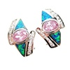 Silver Earrings (Rhodium Plated) w/ Inlay Created Opal, White & Pink CZ